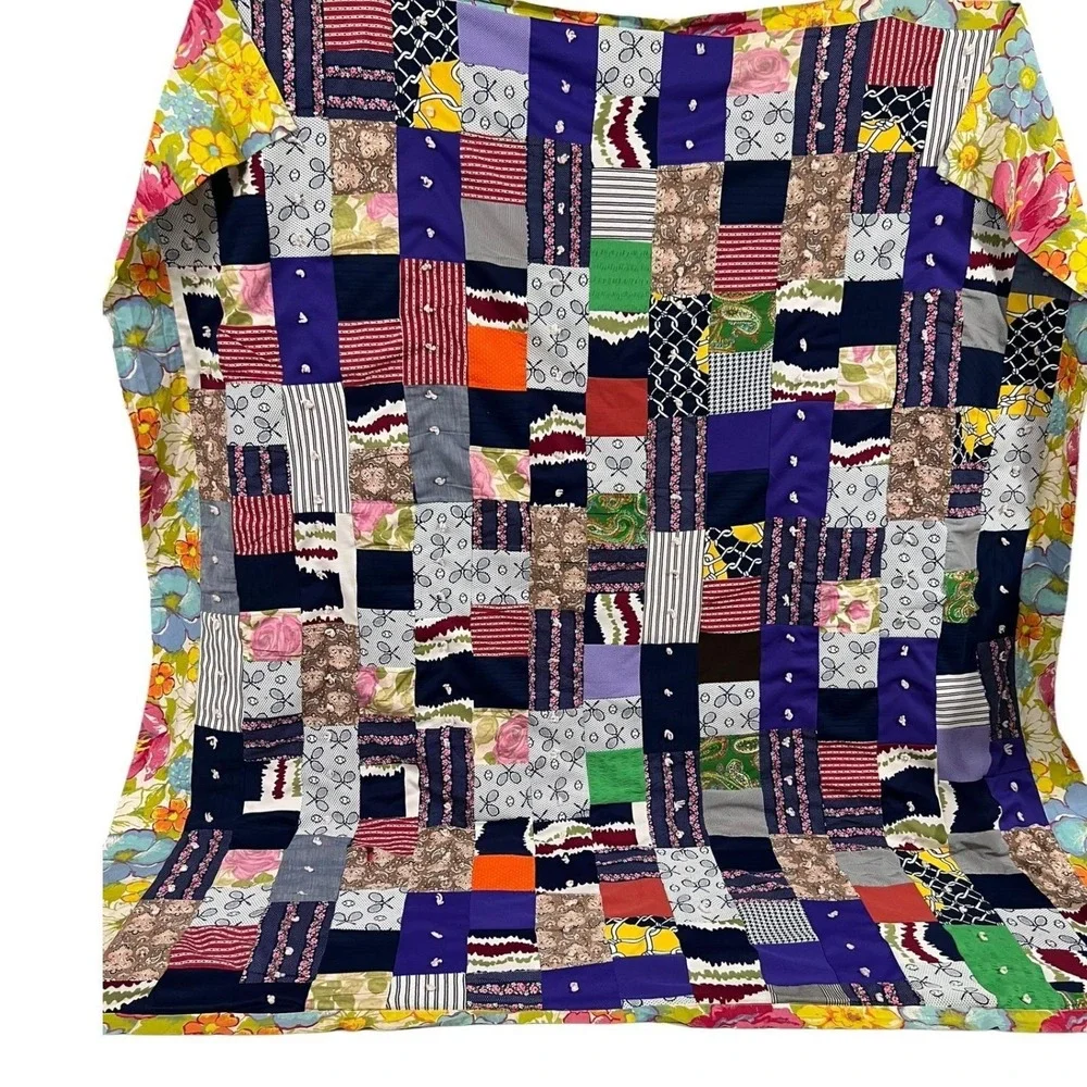 Handmade Reversible Patchwork Quilt Floral‎ Cottagecore Full Queen Topper 80x84
